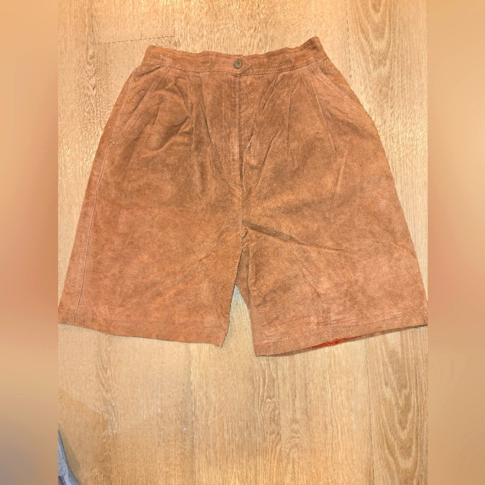 Vintage Brown Leather Shorts, Diani Marco Suede, Western Shorts